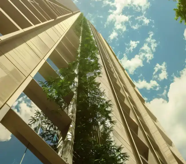 Edificio de oficinas con vegetación